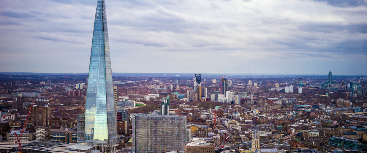 Skyline of South London with the shard in focus